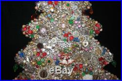 Vintage Framed Rhinestone Jewelry Art Christmas Tree Picture One of a Kind