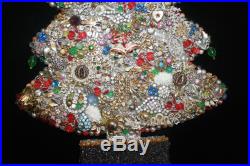 Vintage Framed Rhinestone Jewelry Art Christmas Tree Picture One of a Kind