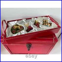Vintage Frontgate Christmas Tree Ornaments Red Leather Chest/Box XL