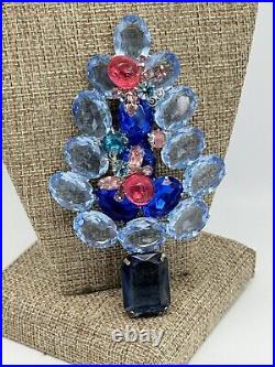 Vintage GALE and FRIENDS Large Brooch Christmas Tree Aqua, Pink, Bees Unsigned