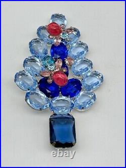 Vintage GALE and FRIENDS Large Brooch Christmas Tree Aqua, Pink, Bees Unsigned