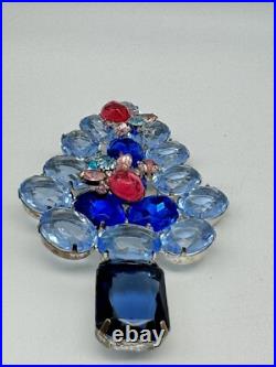 Vintage GALE and FRIENDS Large Brooch Christmas Tree Aqua, Pink, Bees Unsigned