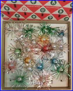 Vintage GLASS Christmas Tree STARBURST FLOWER POM POMS Ornaments in Box ATOMIC