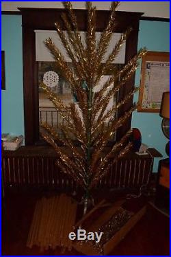 Vintage GOLD Colored ALUMINUM 48 Branch CHRISTMAS TREE withCast Iron STAND