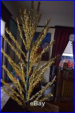 Vintage GOLD Colored ALUMINUM 48 Branch CHRISTMAS TREE withCast Iron STAND