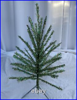 Vintage GREEN Gold CHRISTMAS TREE w Stand Box Rhapsody Tinsel Canada