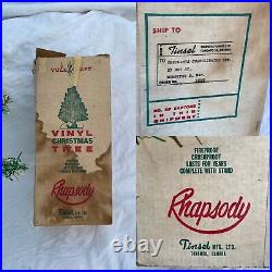 Vintage GREEN Gold CHRISTMAS TREE w Stand Box Rhapsody Tinsel Canada