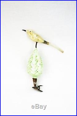 Vintage German Blown Glass Clip Christmas Tree and Bird Ornament ca1920