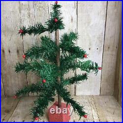 Vintage German Christmas Goose Feather Tree with Red Berries Wood Base 15