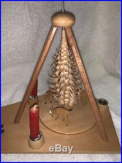 Vintage German Christmas Pyramid Candle Carousel Windmill Tree, Man & Deer