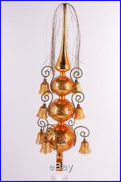 Vintage German Christmas Tree Topper Mercury Blown Metal Wrapped Bell Glass Wire