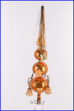 Vintage German Christmas Tree Topper Mercury Blown Metal Wrapped Bell Glass Wire