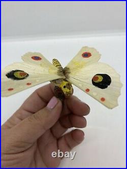 Vintage German Moth Butterfly Spun Glass Wings feather Tree Ornament