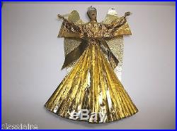 Vintage German WAX ANGEL Christmas Tree Topper 14 GOLD FOIL GOWN