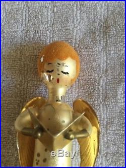 Vintage Germany Blown Glass Angel Christmas Tree Topper Ornament