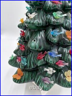 Vintage Glass Christmas Tree With Light Up Ornaments Ceramic Missing A Few 16