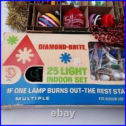 Vintage Glass Shiny Brite Christmas Ornaments NOS Tinsel Tree String lights