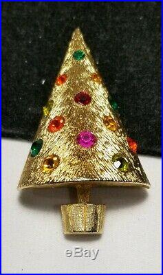 Vintage Gold Rare CoroCraft Christmas Tree Light Up Pin with Original Box