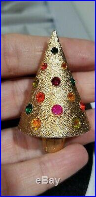 Vintage Gold Rare CoroCraft Christmas Tree Light Up Pin with Original Box