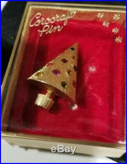 Vintage Gold Rare CoroCraft Christmas Tree Light Up Pin with Original Box