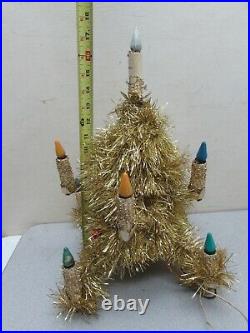 Vintage Gold Sparkling Tinsel Christmas Tree Topper Lighted Candelabra MCM