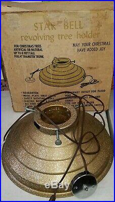 Vintage Gold Starbell Glitter Revolving Rotating Christmas Tree Stand in Box
