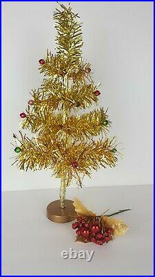 Vintage Gold Tinsel Christmas Tree with Mercury Glass Balls 14 Tabletop JAPAN