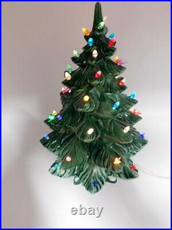 Vintage Green 15 1/2 Ceramic Lighted Christmas Tree NICE