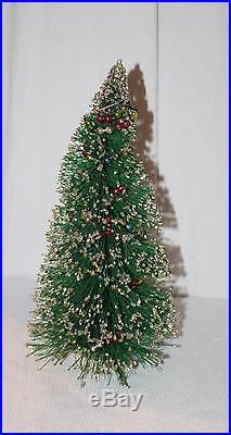 Vintage Green Bottle Brush Christmas Tree 13 Mercury Garland Sparkly Gold Glitt