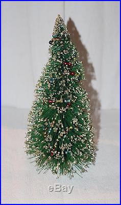 Vintage Green Bottle Brush Christmas Tree 13 Mercury Garland Sparkly Gold Glitt