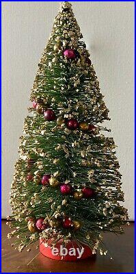 Vintage Green Bottle Brush Christmas Tree Gold Glitter Mercury Glass Garland 11