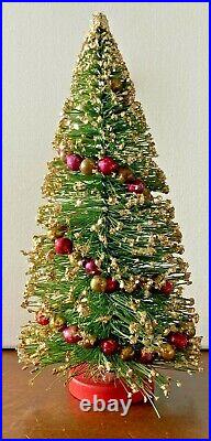 Vintage Green Bottle Brush Christmas Tree Gold Glitter Mercury Glass Garland 11