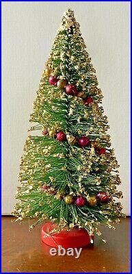 Vintage Green Bottle Brush Christmas Tree Gold Glitter Mercury Glass Garland 11