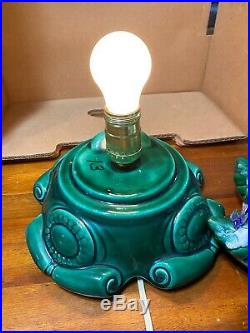 Vintage Green Ceramic Christmas Tree Lamp Light Musical Multi Colored 17 1970`s