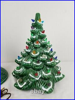 Vintage Green Ceramic Christmas Tree Lighted With White Snow Tips 16 Tall