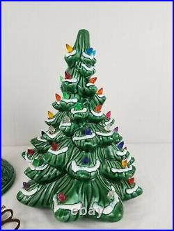 Vintage Green Ceramic Christmas Tree Lighted With White Snow Tips 16 Tall