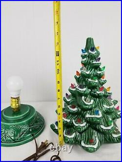 Vintage Green Ceramic Christmas Tree Lighted With White Snow Tips 16 Tall