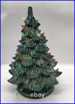 Vintage Green Ceramic Christmas Tree Lighted (all works) 17 with Holly Base USA