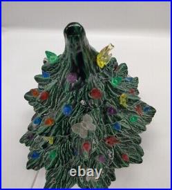 Vintage Green Ceramic Christmas Tree Lighted (all works) 17 with Holly Base USA