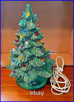 Vintage Green Ceramic Christmas Tree Multi Colored 131970`s withLighted Base #115