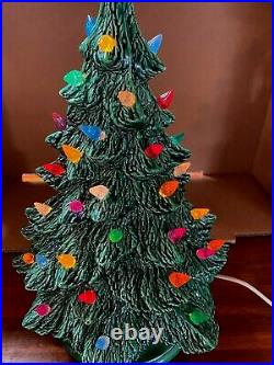 Vintage Green Ceramic Christmas Tree Multi Colored 131970`s withLighted Base #115