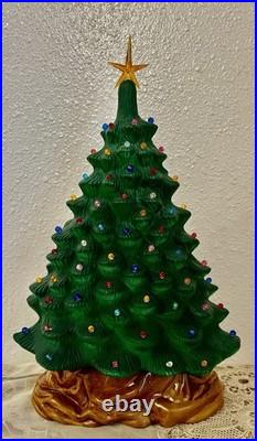 Vintage Green Ceramic Christmas Tree Narrow Style Lighted Unique Shape