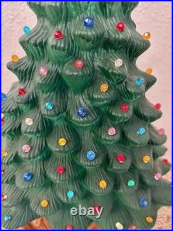 Vintage Green Ceramic Christmas Tree Narrow Style Lighted Unique Shape