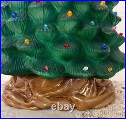 Vintage Green Ceramic Christmas Tree Narrow Style Lighted Unique Shape
