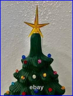 Vintage Green Ceramic Christmas Tree Narrow Style Lighted Unique Shape