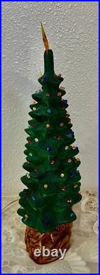 Vintage Green Ceramic Christmas Tree Narrow Style Lighted Unique Shape