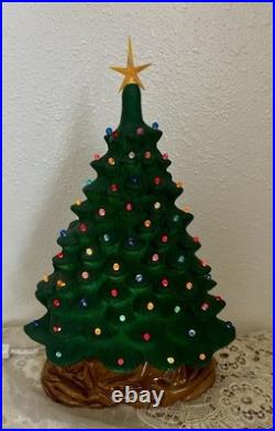 Vintage Green Ceramic Christmas Tree Narrow Style Lighted Unique Shape