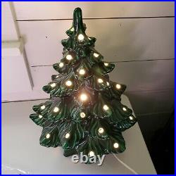 Vintage Green Ceramic Christmas Tree Working STAR BASE 13.5 With 7 Extra Bulbs