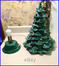 Vintage Green Ceramic Christmas Tree with Dove Lights and Base 17