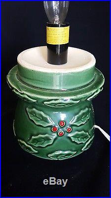 Vintage Green Ceramic Christmas Tree with Holly Base Lighted 19 Tall USA Seller